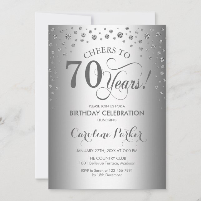 Einladung zum 70. Geburtstag - Silber (Vorderseite)