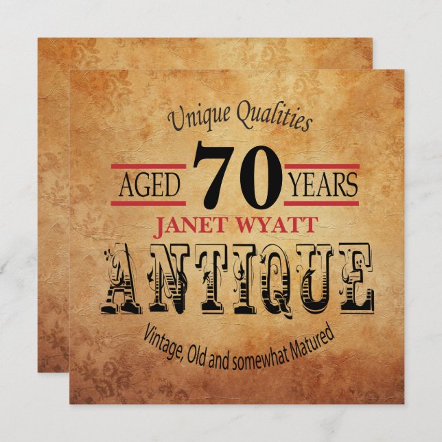Einladung zum 70. Geburtstag | Vintag - DIY Age (Vorne/Hinten)
