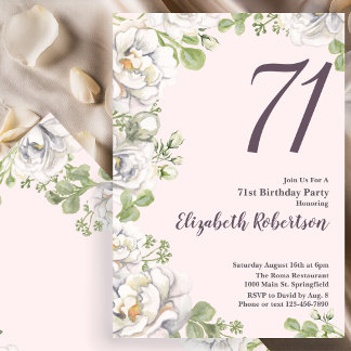 Einladung zum 71. Geburtstag Blush Pink Floral Peo