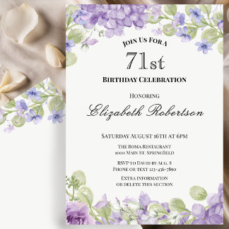 Einladung zum 71. Geburtstag Elegante lila Blüten