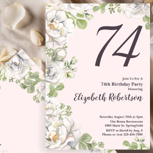 Einladung zum 74. Geburtstag Blush-Pink Florale Pf