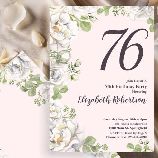 Einladung zum 76. Geburtstag Blush Pink Floral Peo