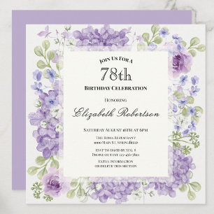 Einladung zum 78. Geburtstag Elegante lila Blumen