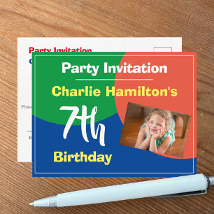 Einladung zum 7. Geburtstag mit Foto-Postkarte Postkarte