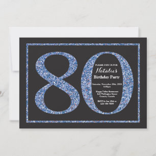 Einladung zum 80. Geburtstag Blau Glitter Kreideta