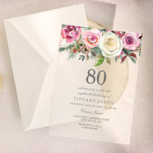 Einladung zum 80. Geburtstag mit floralem weißen R