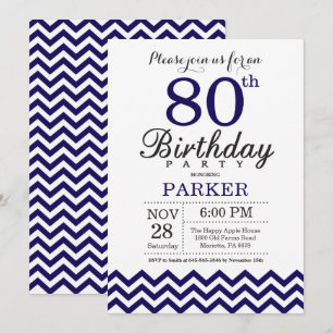 Einladung zum 80. Geburtstag Navy Blau Chevron