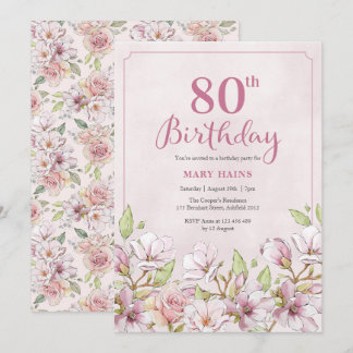 Einladung zum 80. Geburtstag Pink Floral