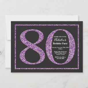 Einladung zum 80. Geburtstag Purple Glitter Kreide