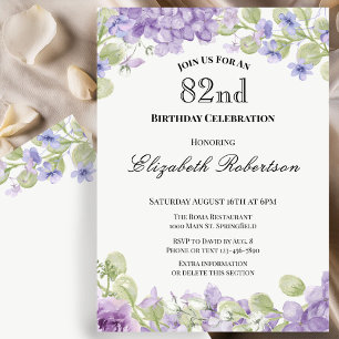 Einladung zum 82. Geburtstag Elegante lila Blüten