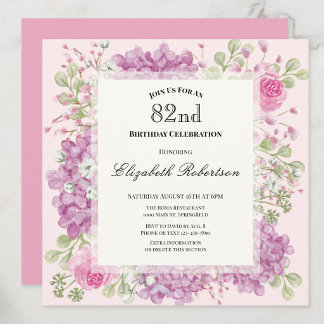 Einladung zum 82. Geburtstag Elegante rosa Blumen