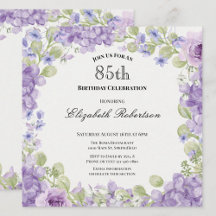 Einladung zum 85. Geburtstag Elegante lila Blüten