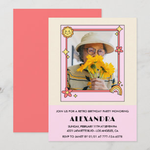 Einladung zum 85. Geburtstag Retro Groovy Pink Flo