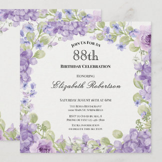 Einladung zum 88. Geburtstag Elegante lila Blüten