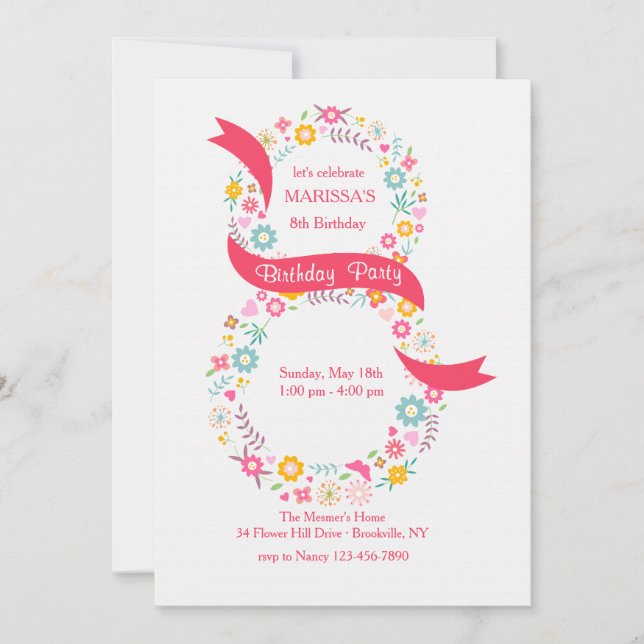 Einladung zum 8. Geburtstag (Vorderseite)