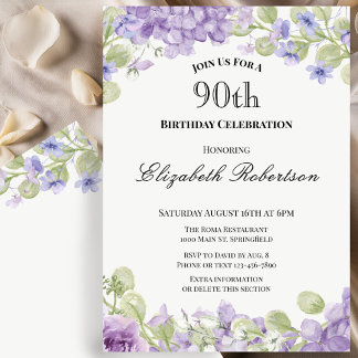 Einladung zum 90. Geburtstag Elegante lila Blüten