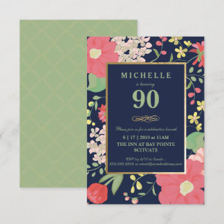 Einladung zum 90. Geburtstag - Gold, elegante Blüt