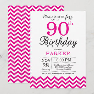 Einladung zum 90. Geburtstag Hot Pink Chevron