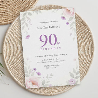 Einladung zum 90. Geburtstag Pastell Blumen Garten