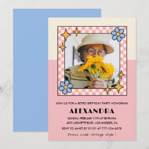 Einladung zum 90. Geburtstag Retro Groovy Rosa Blu