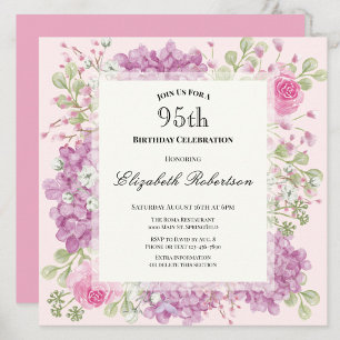 Einladung zum 95. Geburtstag Elegante rosa Blumen