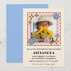 Einladung zum 95. Geburtstag Retro Groovy Blau Flo