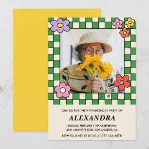 Einladung zum 97. Geburtstag Retro Groovy Floral