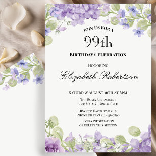 Einladung zum 99. Geburtstag Elegante lila Blüten