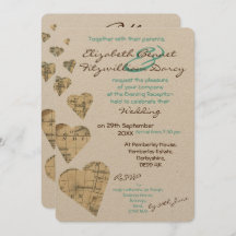 Einladung zum Abend Vintag Map Hearts