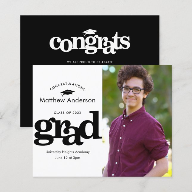 Einladung zum Abschluss des Fotos in Schwarz/Weiß (Vorne/Hinten)