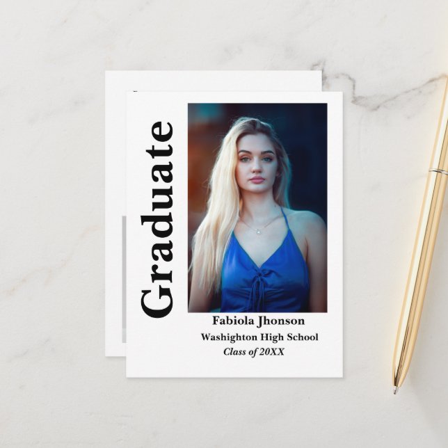 Einladung zum Abschluss eines Minimalistischen Fot Postkarte (Vorderseite/Rückseite Beispiel)