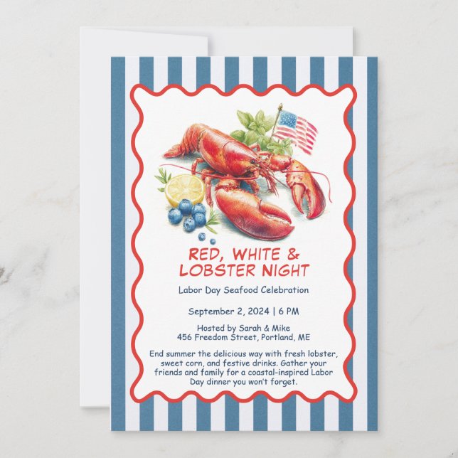 Einladung zum Arbeitstag Lobster Boil - Patriotic (Vorderseite)