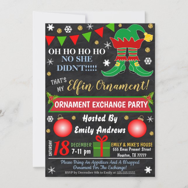 Einladung zum Austausch von Weihnachtsschmuck (Vorderseite)