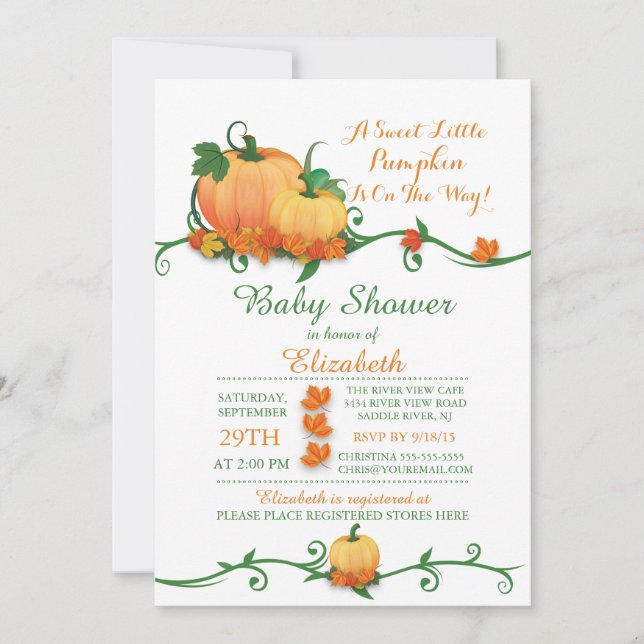 Einladung zum Autumn Little Pumpkin Baby Shower (Vorderseite)