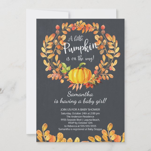 Einladung zum Autumn Little Pumpkin Baby Shower (Vorderseite)