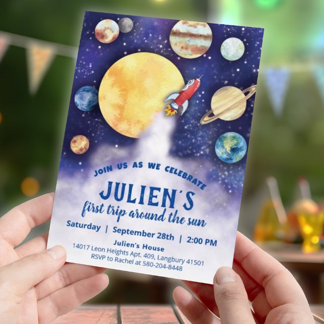Einladung zum Baby First Birthday Party Space Plan (First Trip Around The Sun | Baby's First Birthday Invitation | Space, Planets, Solar System)