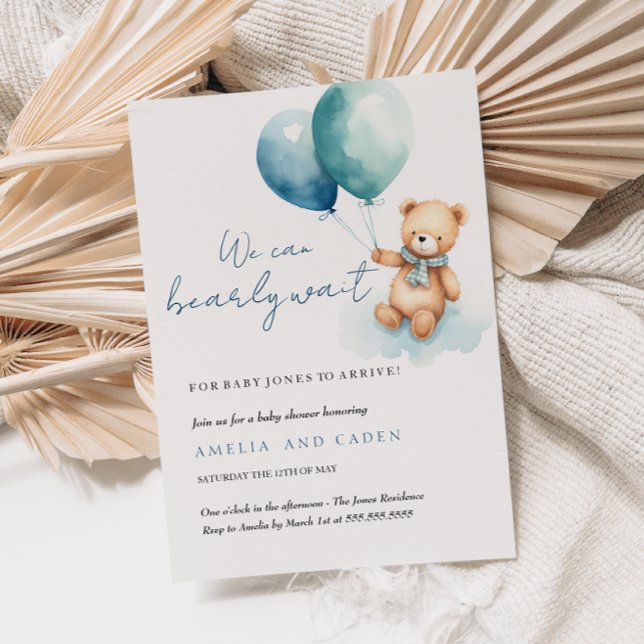 Einladung zum Baby Wait Teddy Bear Boy Baby Shower (Von Creator hochgeladen)