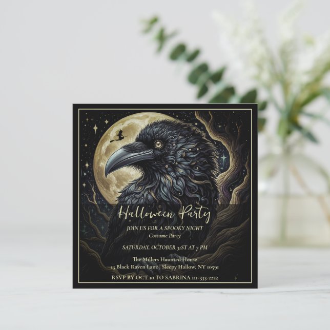 Einladung zum Black Bird Halloween-Party (Stehend Vorderseite)