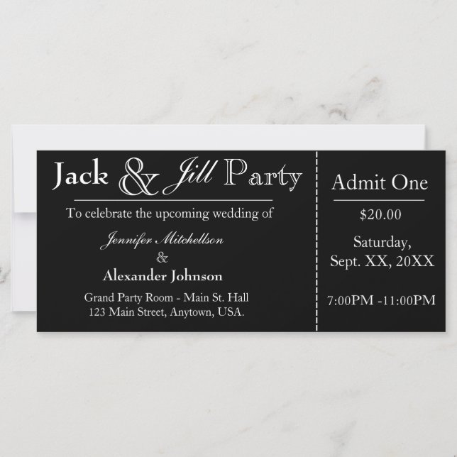 Einladung zum Black Jack and Jill Shower Ticket (Vorderseite)