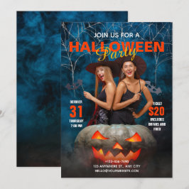 Einladung zum blauen und roten Halloween-Party