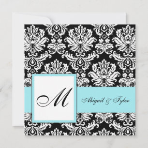 Einladung zum Blue Wedding Monogram Damask