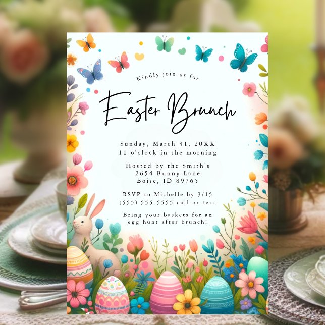 Einladung zum Blumengebäck und zur Eizelljagd (Easter Brunch and Egg Hunt Invitation)