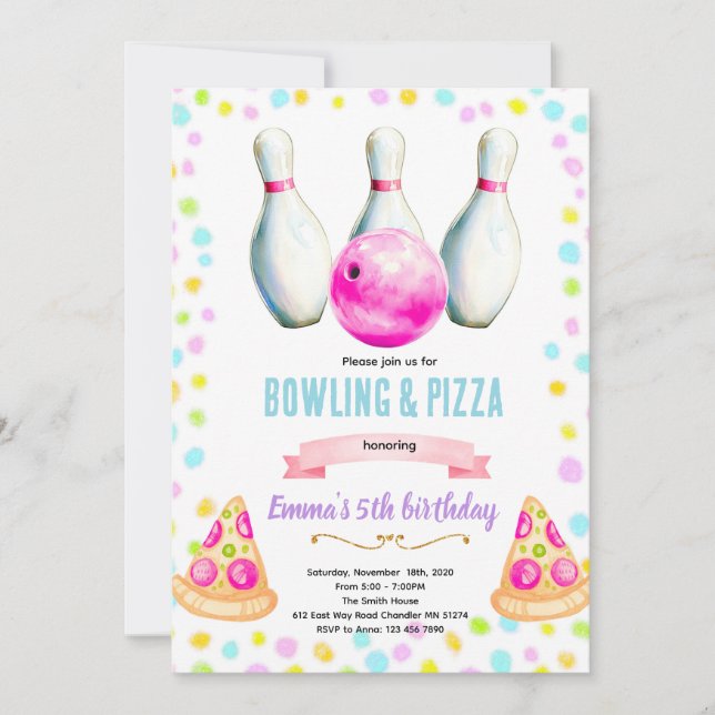Einladung zum Bowling- und Pizza-Mädchenabend (Vorderseite)