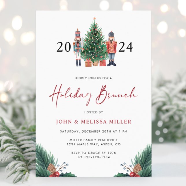 Einladung zum Brunch (Christmas 2025 Nutcracker Watercolor Holiday Brunch Invitation by Painted Paperie
)
