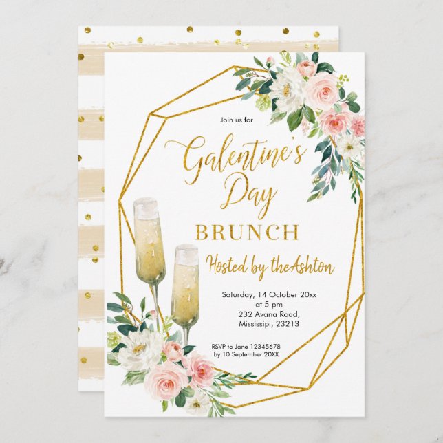 Einladung zum Brunch der Floral Gold Galentine (Vorne/Hinten)