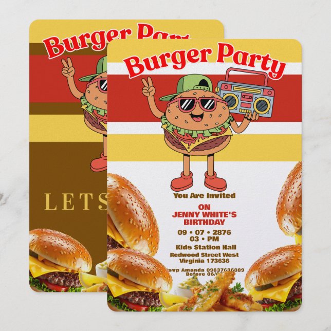 Einladung zum Burger-Party-Thema (Vorne/Hinten)