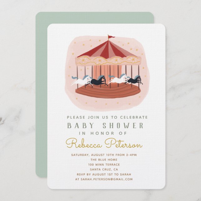 Einladung zum Carousel Baby Shower (Vorne/Hinten)