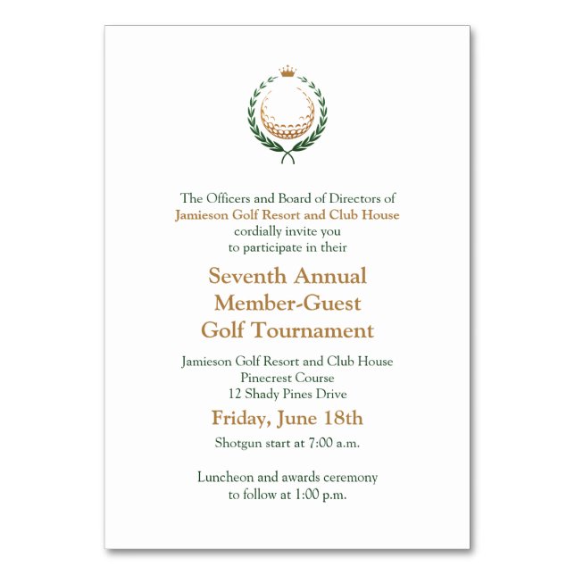 Einladung zum Corporate Golf Turnier Tischnummer (Vorderseite)