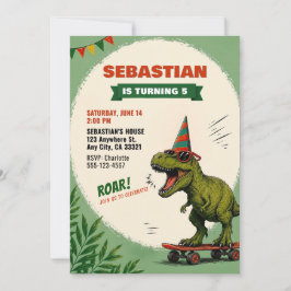Einladung zum Dinosaurier-Geburtstag mit Skateboar