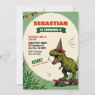 Einladung zum Dinosaurier-Geburtstag mit Skateboar